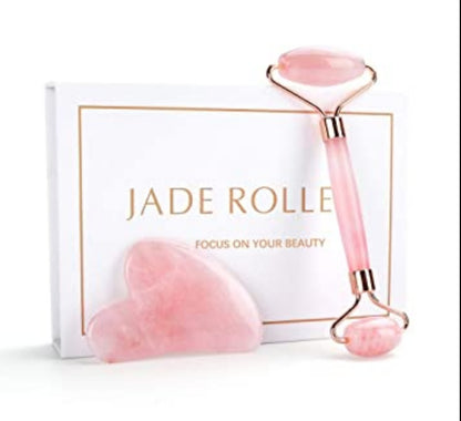 Baimei Jade Roller and Gua Sha Set Green/Pink